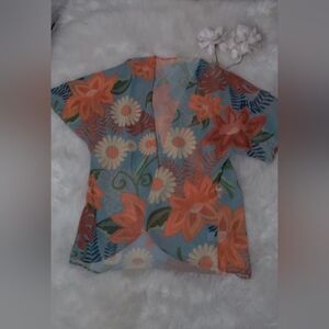 Kimono Light Blue with Orange Flowers